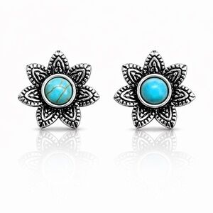 ⚜️ Turquoise Silver Floral Earrings